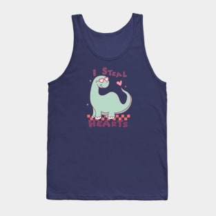 I Steal Hearts Cute Dinosaur With Heart Glasses Valentines Day Tank Top